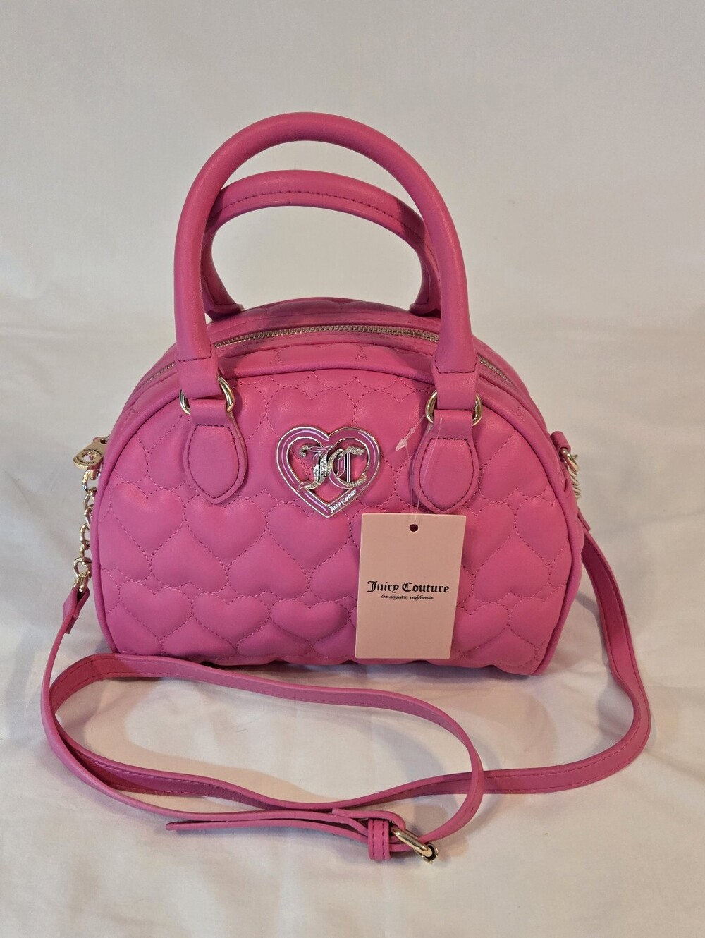 Juicy Couture Flawless Dome Satchel Pink Heart Quilted Crossbody NWT